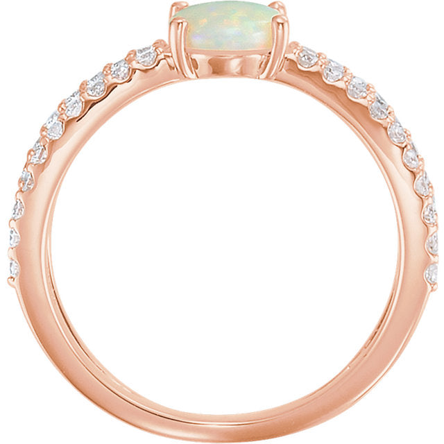 14k Gold Australian Opal X Band Diamond Ring - White, Rose or Yellow-Chris's Jewelry