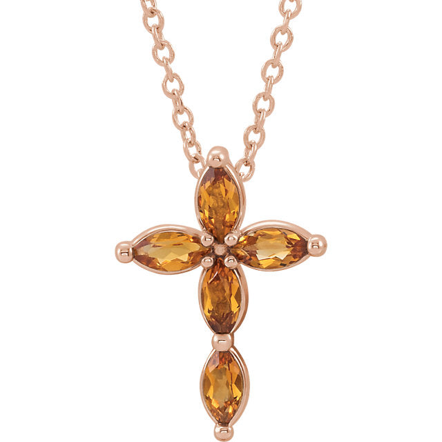 14k Gold Citrine Cross Necklace - White Rose or Yellow Gold-R42377:6142:P-Chris's Jewelry