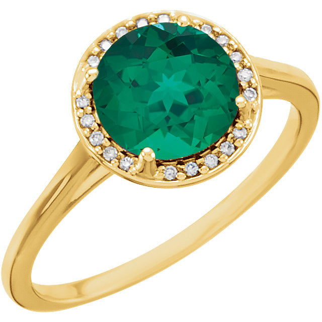 14k Gold Created 8mm Round Emerald & .05 CTW Diamond Halo Ring-71632:70012:P-Chris's Jewelry
