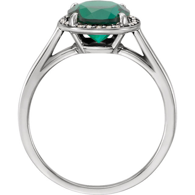 14k Gold Created 8mm Round Emerald & .05 CTW Diamond Halo Ring-Chris's Jewelry