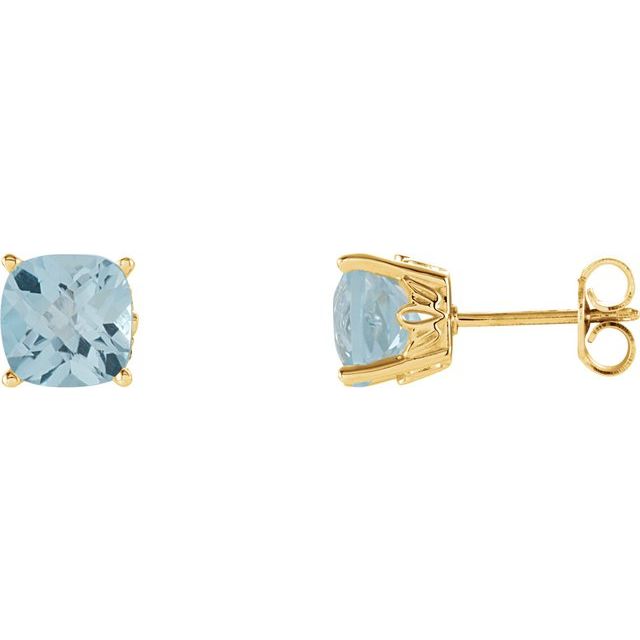 14k Gold Cushion Cut 6mm Genuine Gemstone Earrings-28190:70064:P-Chris's Jewelry