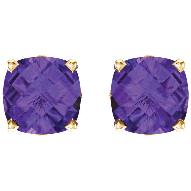 14k Gold Cushion Cut 6mm Genuine Gemstone Earrings-Chris's Jewelry