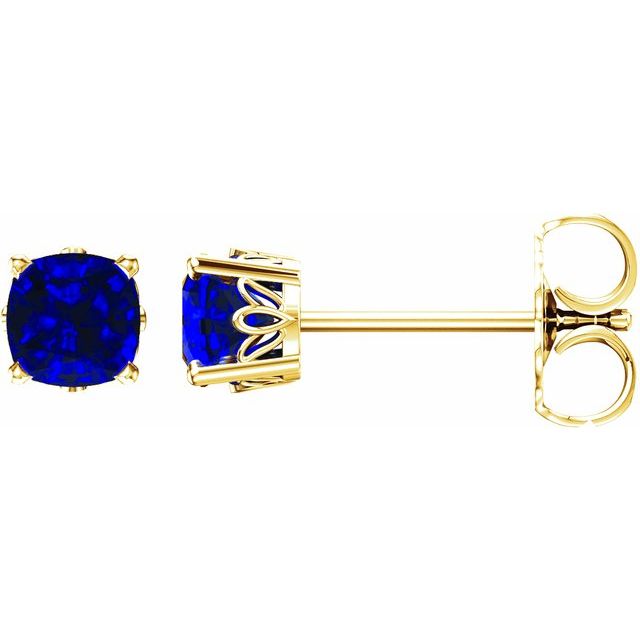 14k Gold Cushion Cut 6mm Genuine Gemstone Earrings-28190:70070:P-Chris's Jewelry