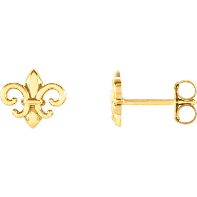 14k Gold Fleur-De-Lis Stud Earrings-28615:102:P-Chris's Jewelry