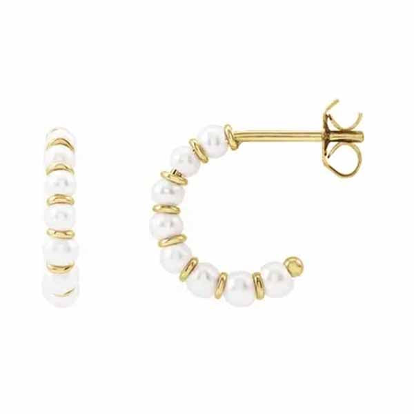 14k Gold Freshwater Cultured Pearl Hoop Earrings-688761:100:P-Chris's Jewelry