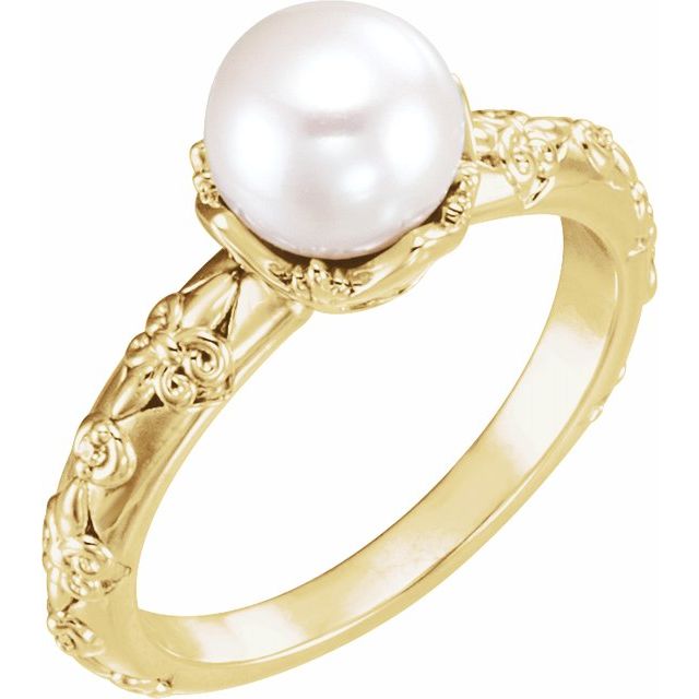 14k Gold Freshwater Cultured Pearl & .02 CTW Diamond Vintage Inspired Ring-Chris's Jewelry