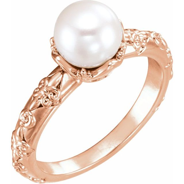 14k Gold Freshwater Cultured Pearl & .02 CTW Diamond Vintage Inspired Ring-Chris's Jewelry