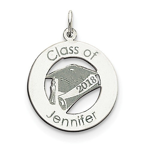 14k Gold Graduation Year and Name Round Pendant Charm Pendant-XNA360W-Chris's Jewelry