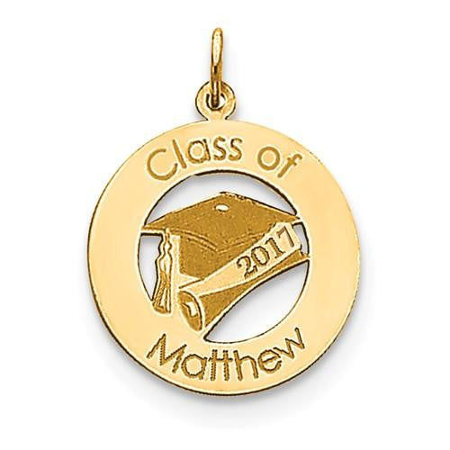 14k Gold Graduation Year and Name Round Pendant Charm Pendant-XNA360Y-Chris's Jewelry