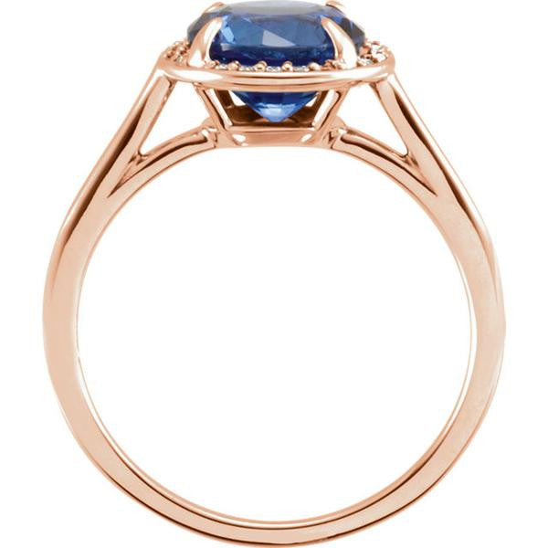 14k Gold Lab Grown 8mm Round Blue Sapphire .05CTW Diamond Halo Ring-Chris's Jewelry