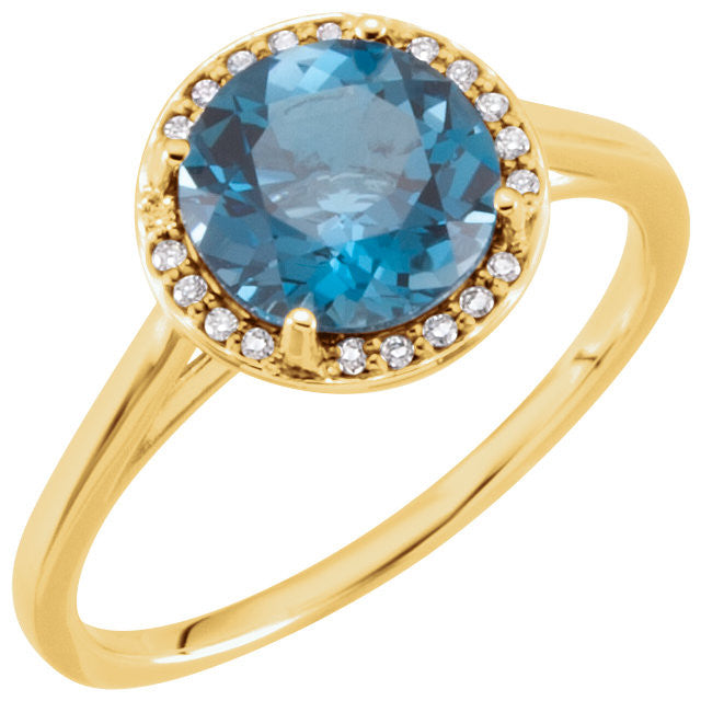 14k Gold London Blue Topaz .05CTW Diamond Halo Ring-71632:70000:P-Chris's Jewelry