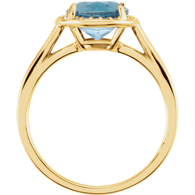 14k Gold London Blue Topaz .05CTW Diamond Halo Ring-Chris's Jewelry