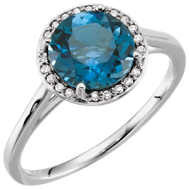 14k Gold London Blue Topaz .05CTW Diamond Halo Ring-71632:70000:P-Chris's Jewelry
