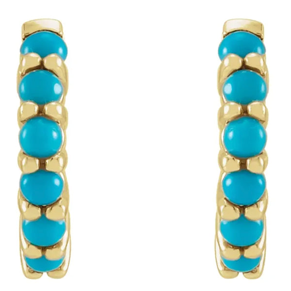 14k Gold Natural Turquoise Huggies Hoop Earrings-Chris's Jewelry