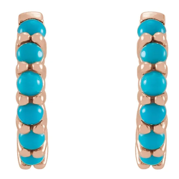 14k Gold Natural Turquoise Huggies Hoop Earrings-Chris's Jewelry