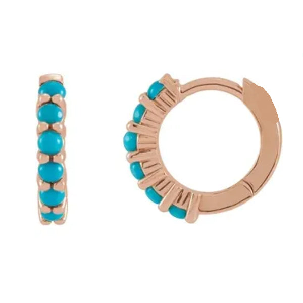 14k Gold Natural Turquoise Huggies Hoop Earrings-87181:102:P-Chris's Jewelry