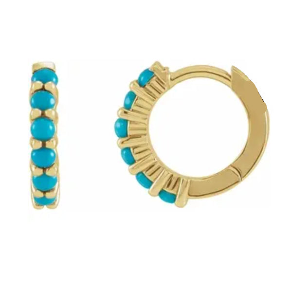 14k Gold Natural Turquoise Huggies Hoop Earrings-87181:103:P-Chris's Jewelry