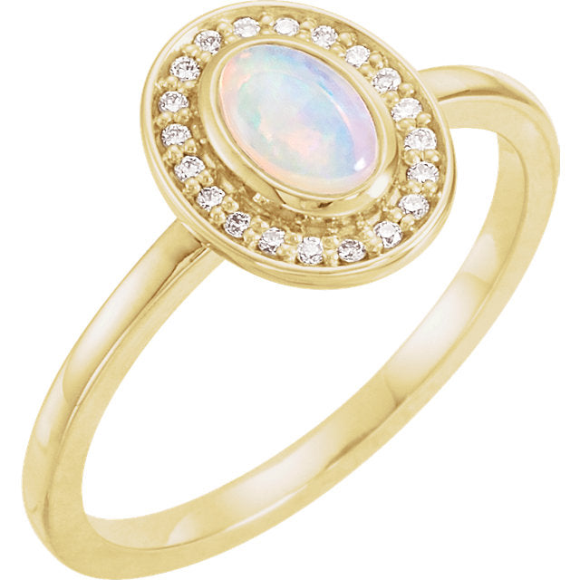 14k Gold Oval Genuine Opal Diamond Halo Ring - White, Yellow or Rose or Platinum-71821:631:P-Chris's Jewelry