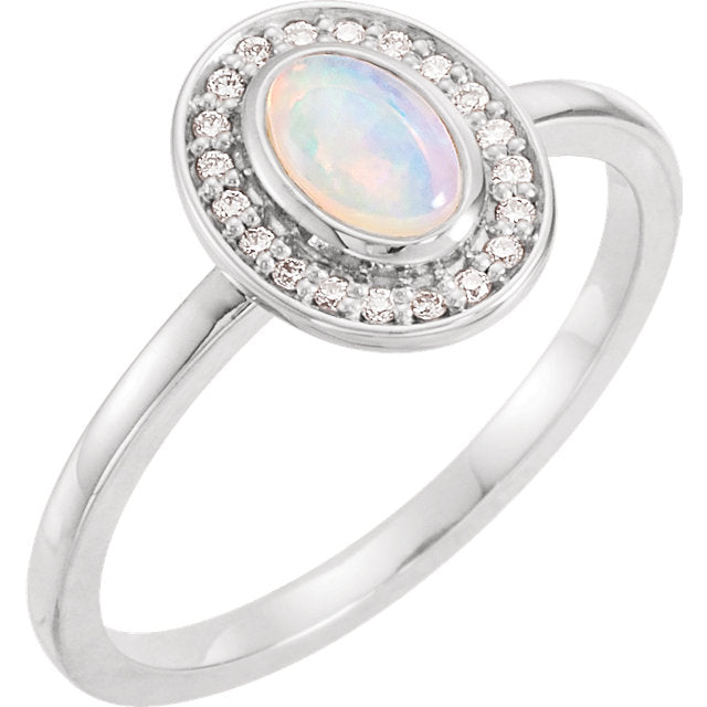 14k Gold Oval Genuine Opal Diamond Halo Ring - White, Yellow or Rose or Platinum-71821:630:P-Chris's Jewelry