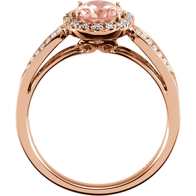 14k Gold Oval Morganite & 1/5 CTW Diamond Halo Double Shank Ring - White or Rose-Chris's Jewelry
