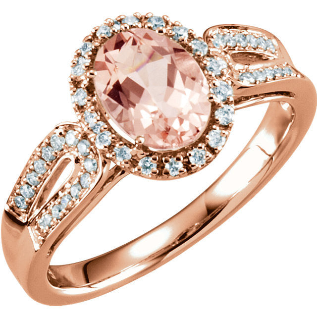 14k Gold Oval Morganite & 1/5 CTW Diamond Halo Double Shank Ring - White or Rose-651508:60000:P-Chris's Jewelry
