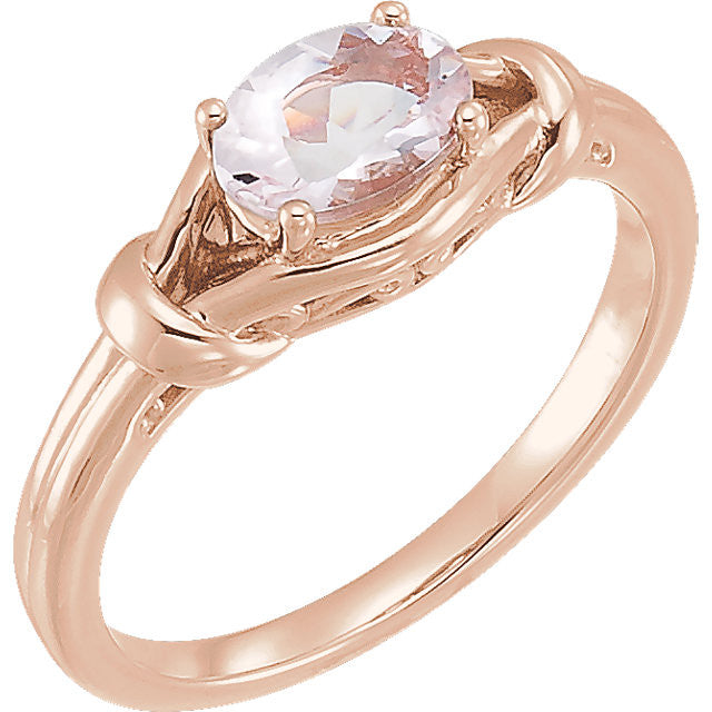 14k Gold Oval Morganite Knot Ring - White Rose or Yellow Gold-71922:603:P-Chris's Jewelry