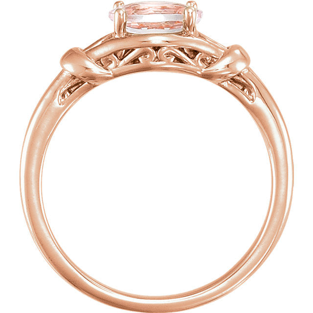 14k Gold Oval Morganite Knot Ring - White Rose or Yellow Gold-Chris's Jewelry