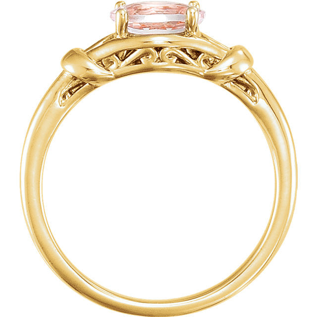 14k Gold Oval Morganite Knot Ring - White Rose or Yellow Gold-Chris's Jewelry