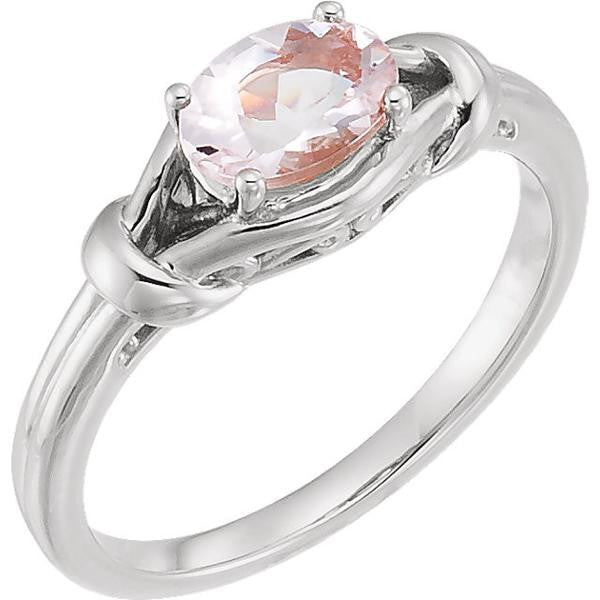 14k Gold Oval Morganite Knot Ring - White Rose or Yellow Gold-71922:600:P-Chris's Jewelry
