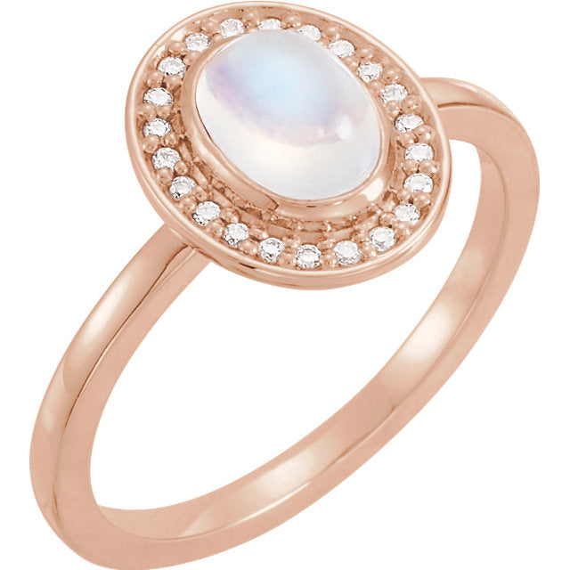 14k Gold Oval Rainbow Moonstone Diamond Halo Ring - White, Yellow or Rose or Platinum-71821:642:P-Chris's Jewelry