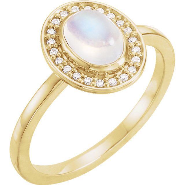 14k Gold Oval Rainbow Moonstone Diamond Halo Ring - White, Yellow or Rose or Platinum-71821:641:P-Chris's Jewelry