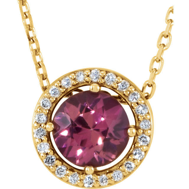 14k Gold Pink Tourmaline & .06 CTW Diamond Halo Necklace-86066:6070:P-Chris's Jewelry