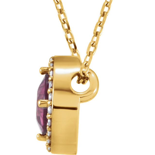 14k Gold Pink Tourmaline & .06 CTW Diamond Halo Necklace-Chris's Jewelry