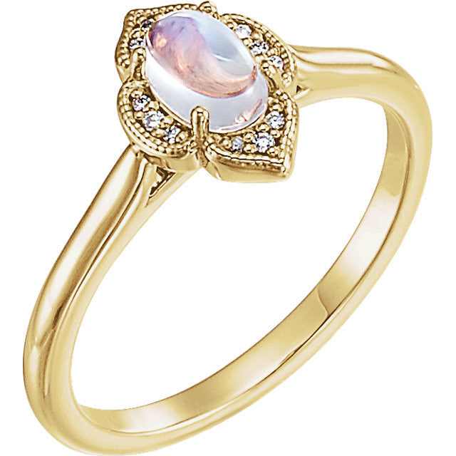 14k Gold Rainbow Moonstone and .03 CTW Diamond Clover Ring-71939:612:P-Chris's Jewelry