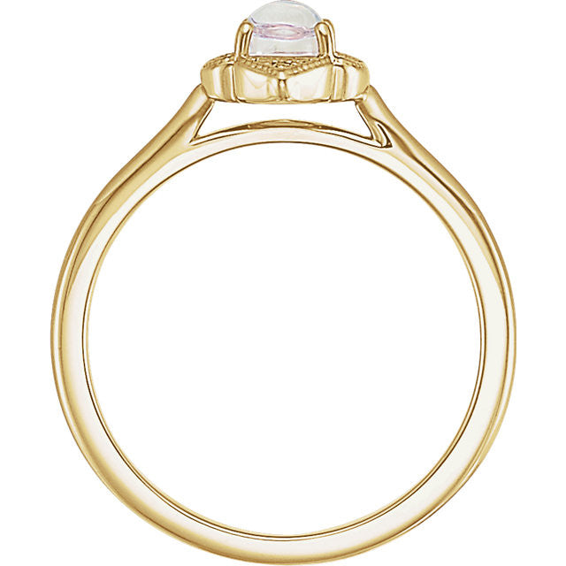 14k Gold Rainbow Moonstone and .03 CTW Diamond Clover Ring-Chris's Jewelry
