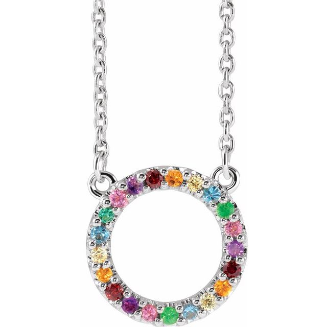 14k Gold Rainbow Natural Gemstone Circle Necklace-688934:602:P-Chris's Jewelry