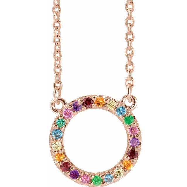 14k Gold Rainbow Natural Gemstone Circle Necklace-688934:601:P-Chris's Jewelry
