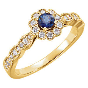 14k Gold Round Blue Sapphire & 1/3 CTW Diamond Ring-71793:6002:P-Chris's Jewelry