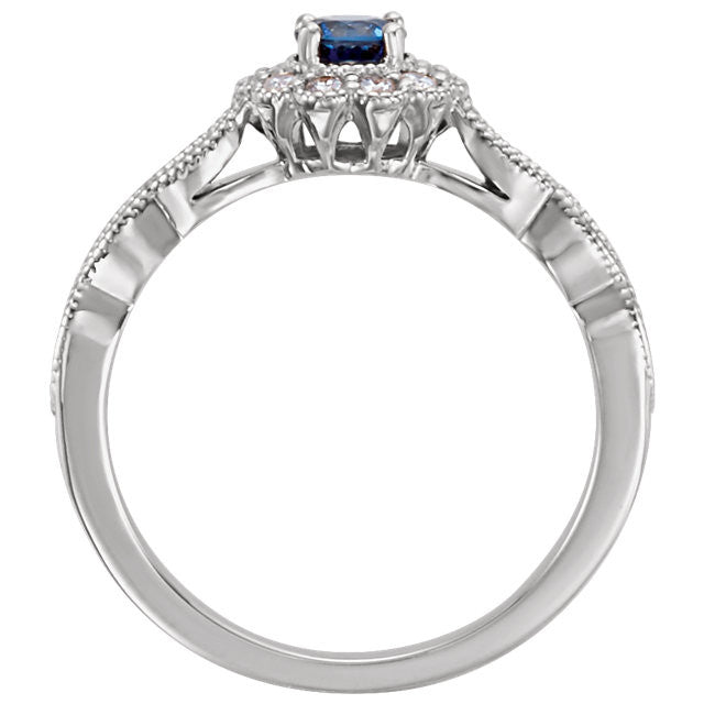 14k Gold Round Blue Sapphire & 1/3 CTW Diamond Ring-Chris's Jewelry