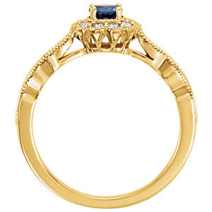 14k Gold Round Blue Sapphire & 1/3 CTW Diamond Ring-Chris's Jewelry