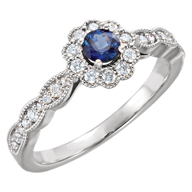 14k Gold Round Blue Sapphire & 1/3 CTW Diamond Ring-71793:6000:P-Chris's Jewelry