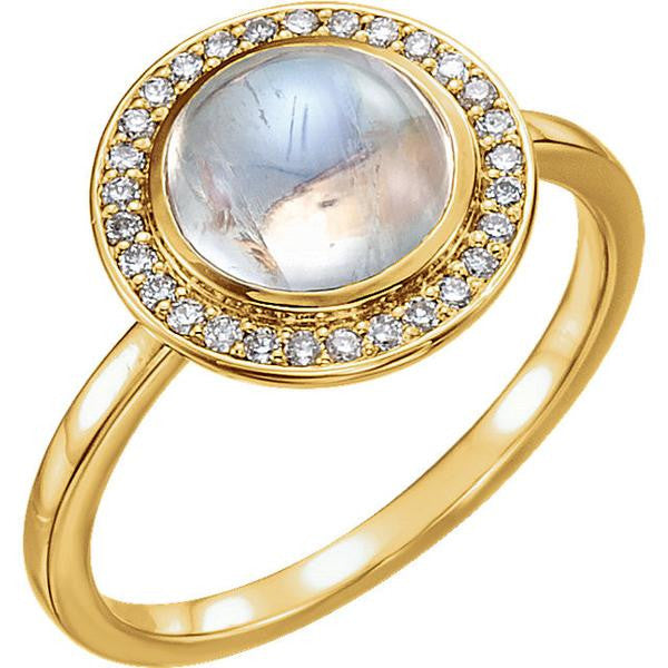14k Gold Round Rainbow Moonstone Diamond Halo Ring - White, Yellow or Rose or Platinum-71821:610:P-Chris's Jewelry
