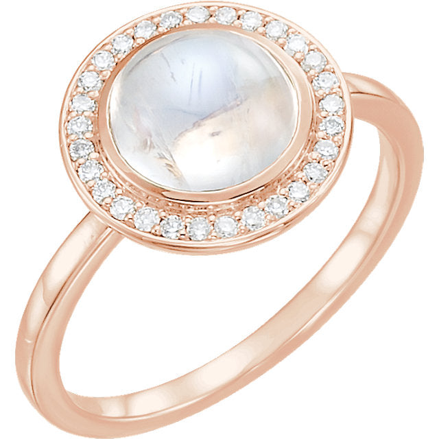 14k Gold Round Rainbow Moonstone Diamond Halo Ring - White, Yellow or Rose or Platinum-71821:611:P-Chris's Jewelry