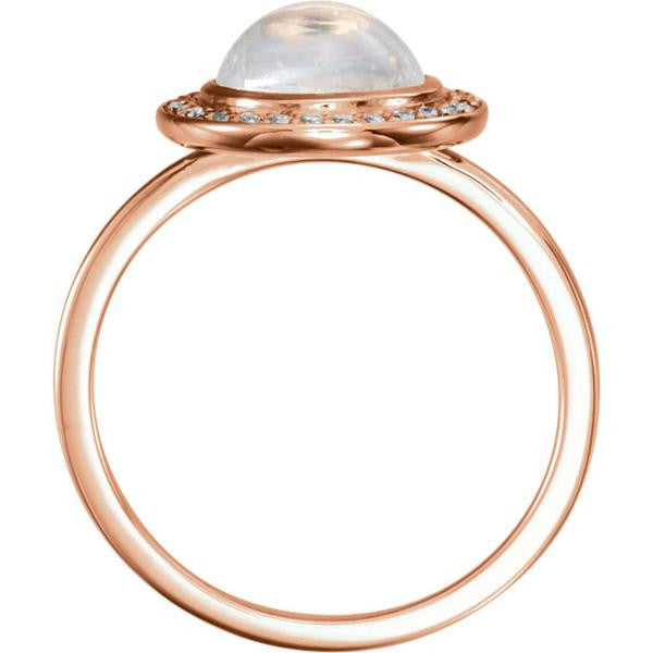 14k Gold Round Rainbow Moonstone Diamond Halo Ring - White, Yellow or Rose or Platinum-Chris's Jewelry