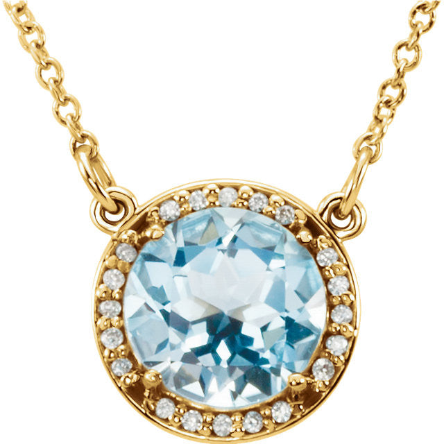 14k Gold Round Sky Blue Topaz & .05 CTW Diamond Halo Necklace-85905:635:P-Chris's Jewelry