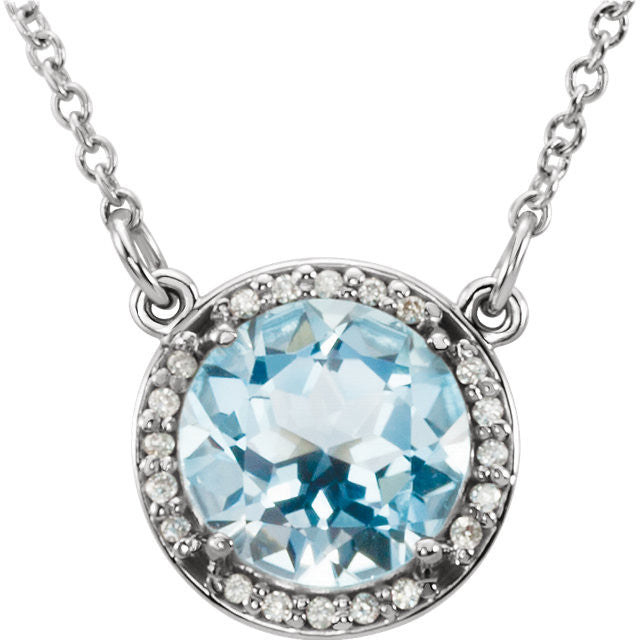 14k Gold Round Sky Blue Topaz & .05 CTW Diamond Halo Necklace-85905:634:P-Chris's Jewelry