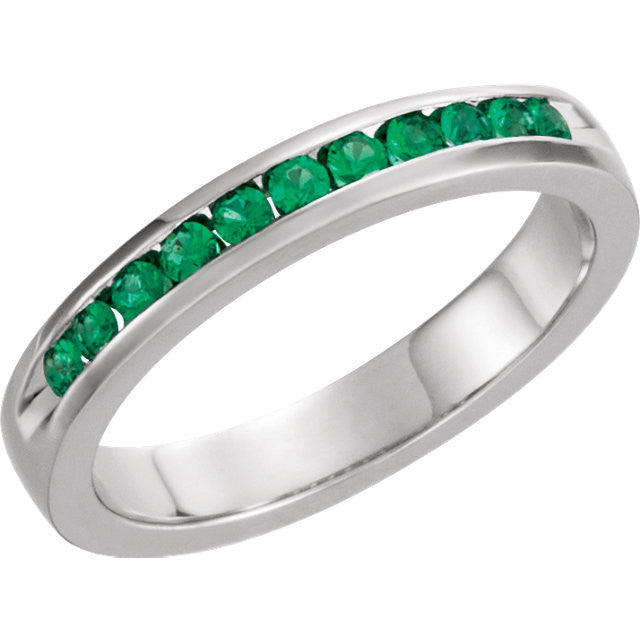 14k White Genuine Emerald Channel Set Anniversary Band-62855:60001:P-Chris's Jewelry