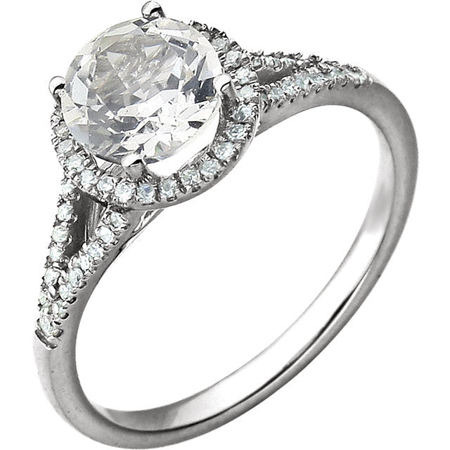 14k White Gold 1/5 CTW Diamond & Round Created White Sapphire Halo Ring-651300:70009:P-Chris's Jewelry