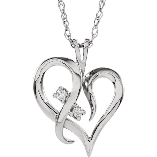 14k White Gold 2 Stone Diamond Heart Necklace-60962:251741:P-Chris's Jewelry