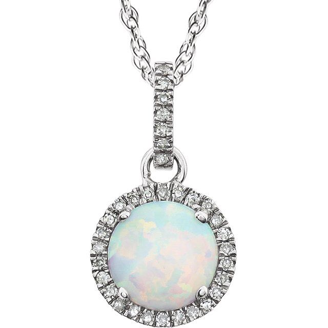 14k White Gold 7mm Gemstone & Diamond Halo Necklace-651301:70000:P-Chris's Jewelry